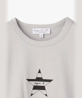 ENFANT ユニセックス キッズ ロゴ ボーダー プリント コットン 半袖 Tシャツ "Etoile" グレー