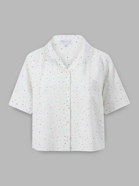 FEMME ウィメンズ ハートプリント コットン 半袖 ブラウス "Ginette" ブルー