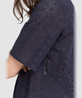 FEMME ウィメンズ プリント コットン 半袖 ブラウス ネイビー