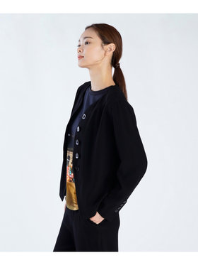 FEMME ウィメンズ ブラック トリアセテート Vネック クレープ シャツジャケット ブラック
