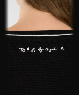 To b. by agnès b. スター刺繍 コットン 半袖 Vネック ニットプルオーバー ブラック