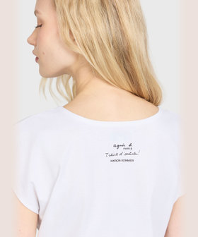 FEMME ウィメンズ プリント コットン 半袖 アーティスト Tシャツ "Marion Sommier" ホワイト