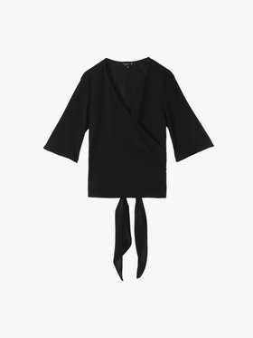 FEMME ウィメンズ ブラック トリアセテート クレープ 半袖 カシュクール トップス ブラック