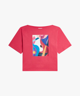 FEMME ウィメンズ プリント コットン 5分袖 アーティスト Tシャツ "Rio Gilmer Goncalves" ピンク