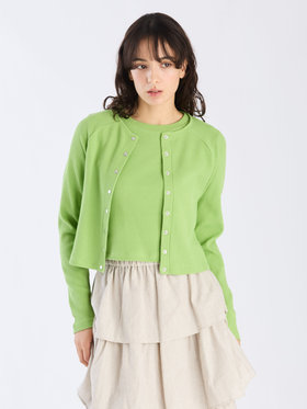 To b. by agnès b. 【Outlet】ワッフル コンパクト ロングスリーブ カーディガン グリーン