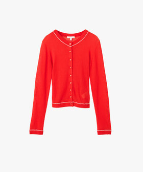 To b. by agnès b. シアー リブ 長袖 ニット カーディガン レッド