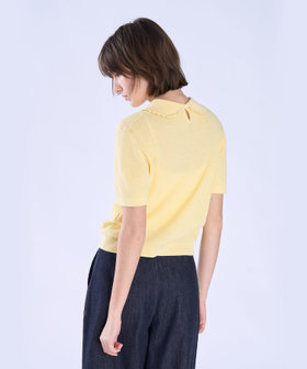 To b. by agnès b. コットン タック ステッチ 半袖 ニット プルオーバー イエロー