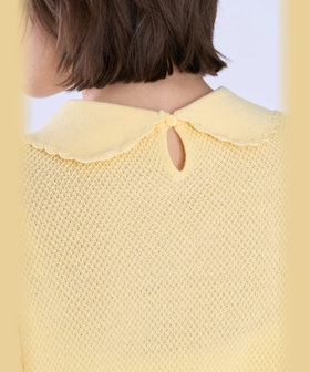 To b. by agnès b. コットン タック ステッチ 半袖 ニット プルオーバー イエロー