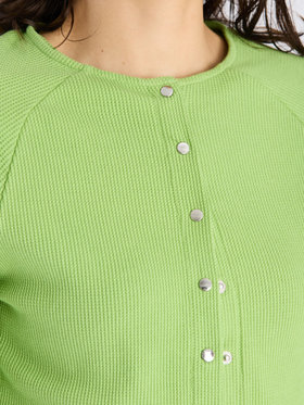 To b. by agnès b. 【Outlet】ワッフル コンパクト ロングスリーブ カーディガン グリーン