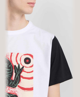 HOMME メンズ メンズ プリント コットン 半袖 アーティスト Tシャツ "Rafael Gray" ホワイト