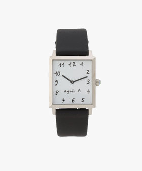 HOMME メンズ ブラック レザー スクエア ウォッチ "Marcello" ブラック