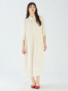 To b. by agnès b. 【Outlet】シアサッカーワンピース ホワイト