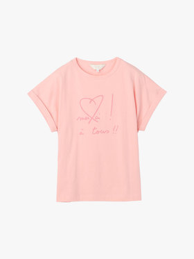 To b. by agnès b. 【Outlet】メッセージ プリント コットン 半袖 Tシャツ "merci ! ? tous!!" ブラウン系その他