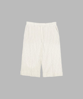 FEMME ウィメンズ ストライプ コットン リネン バミューダ パンツ "Ameline" アイボリー