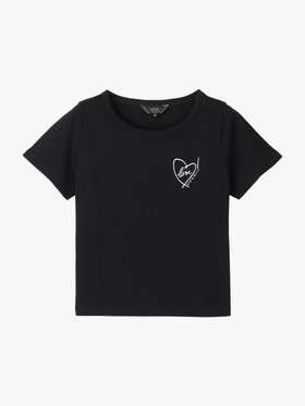 To b. by agnès b. 【Outlet】ハート 箔プリント コットン 半袖 Tシャツ "Love!" ホワイト×ブラック