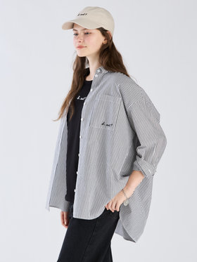 To b. by agnès b. 【Outlet】To b. by agnes b.× green label relaxing コットン 刺繍 ストライプ シャツ "b. cool!!" ホワイト