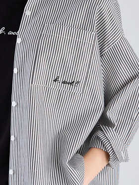 To b. by agnès b. 【Outlet】To b. by agnes b.× green label relaxing コットン 刺繍 ストライプ シャツ "b. cool!!" ホワイト