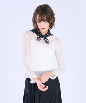 To b. by agnès b. シアー リブ フリル 長袖 ニット プルオーバー ホワイト