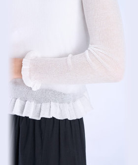 To b. by agnès b. シアー リブ フリル 長袖 ニット プルオーバー ホワイト