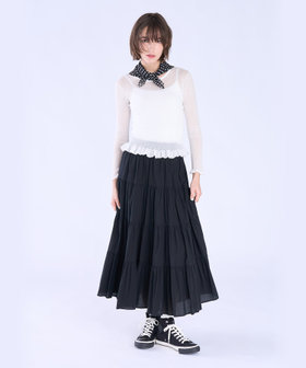 To b. by agnès b. シアー リブ フリル 長袖 ニット プルオーバー ホワイト