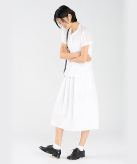 FEMME ウィメンズ 刺繍 コットン スタンドカラー 半袖 ブラウス ホワイト