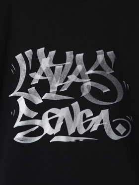 HOMME メンズ メンズ オーガニックコットン プリント 半袖 アーティスト Tシャツ "L'Atlas" ブラック
