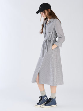 To b. by agnès b. 【Outlet】To b. by agnes b.× green label relaxing コットン 刺繍 ストライプ シャツドレス "b. cool!!" ホワイト