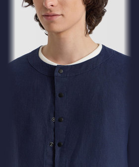 HOMME メンズ メンズ リネン 長袖 シャツ カーディガン ネイビー