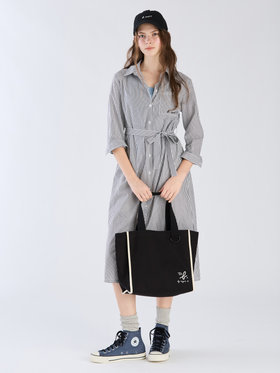 To b. by agnès b. 【Outlet】To b. by agnes b.× green label relaxing コットン 刺繍 ストライプ シャツドレス "b. cool!!" ホワイト