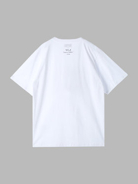 HOMME メンズ メンズ オーガニックコットン プリント 半袖 アーティスト Tシャツ ”L'Atlas” ホワイト