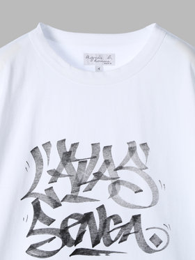 HOMME メンズ メンズ オーガニックコットン プリント 半袖 アーティスト Tシャツ ”L'Atlas” ホワイト