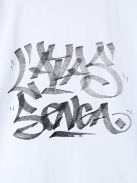 HOMME メンズ メンズ オーガニックコットン プリント 半袖 アーティスト Tシャツ ”L'Atlas” ホワイト