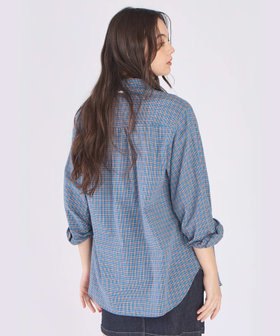 To b. by agnès b. ドビー ミニチェック コットン シャツ ネイビー