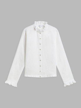 FEMME ウィメンズ フリル リネン 長袖 カーディガンブラウス ホワイト