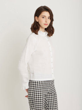 FEMME ウィメンズ フリル リネン 長袖 カーディガンブラウス ホワイト