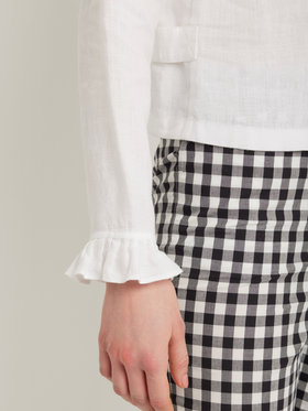 FEMME ウィメンズ フリル リネン 長袖 カーディガンブラウス ホワイト