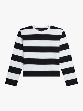 FEMME ウィメンズ 太ボーダー コットン 長袖 Tシャツ "Coolio" ホワイト×ブラック