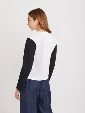 FEMME ウィメンズ プリント コットン 長袖 Tシャツ ”Miroir dor? rayures” ホワイト