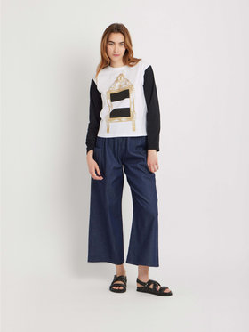 FEMME ウィメンズ プリント コットン 長袖 Tシャツ ”Miroir dor? rayures” ホワイト