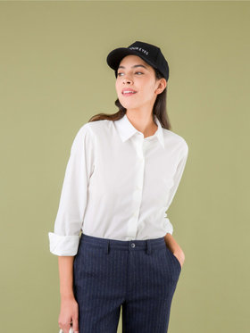 FEMME ウィメンズ コットン ポプリン 長袖 ブラウス "Jasmine" ホワイト