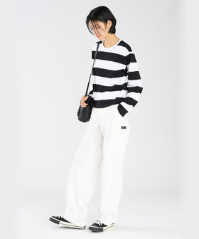 FEMME ウィメンズ 太ボーダー コットン 長袖 Tシャツ "Coolio" ホワイト×ブラック