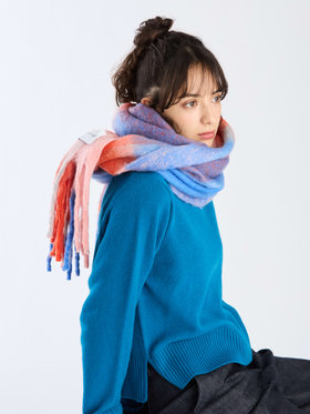 To b. by agnès b. ブロックチェック マフラー オレンジ