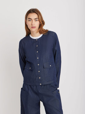 FEMME ウィメンズ デニム 長袖 シャツカーディガン ネイビー