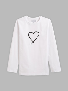 FEMME ウィメンズ アイコニック プリント コットン 長袖 Tシャツ "Sarajevo heart" ホワイト