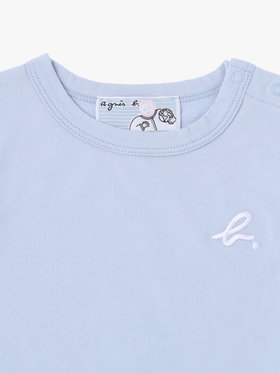 ENFANT ベビー ベビー "b."ロゴ プリント コットン 半袖 ドッキング コンビネゾン ネイビー