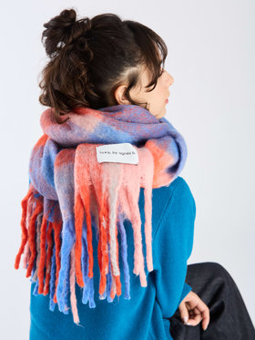 To b. by agnès b. ブロックチェック マフラー オレンジ