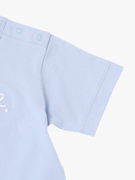 ENFANT ベビー ベビー "b."ロゴ プリント コットン 半袖 ドッキング コンビネゾン ネイビー