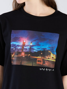 To b. by agnès b. 【Outlet】To b. by agnes b.× green label relaxing オーガニックコットン フォトプリント Tシャツ ブラック