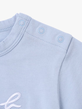 ENFANT ベビー ベビー "b."ロゴ プリント コットン 半袖 ドッキング コンビネゾン ネイビー