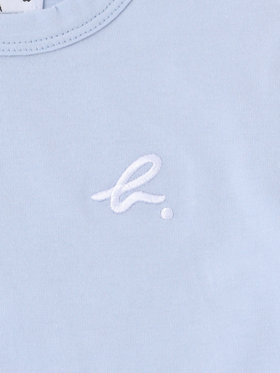 ENFANT ベビー ベビー "b."ロゴ プリント コットン 半袖 ドッキング コンビネゾン ネイビー